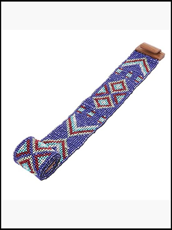 Handcrafted Southwestern Seed Beaded Stretch Belt with Wooden Buckle